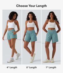 Breezeful™ High Waisted Crossover 2-in-1 Quick Dry Yoga Shorts 5'' with Pockets