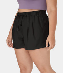 High Waisted Elastic Waistband Drawstring Pocket Plus Size Casual Shorts 3"