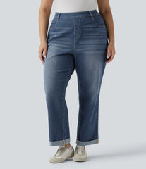 Plus Size Halara Flex™ High Waisted Rolled Hem Casual Slim Jeans with Pockets