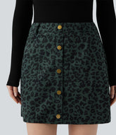 High Waisted 2-in-1 Leopard Print Mini Casual Skirt with Pocket