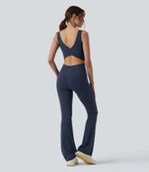 Halara UltraSculpt™ Non-removable pad Tummy Control Flare Workout Jumpsuit with Pockets-Easy Peezy Edition