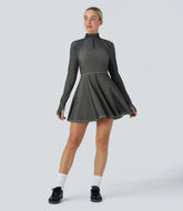 Halara Flex™ Zipper Removable Sleeve Thumb Hole Flare Mini InstantCool Washed Denim Tennis Active Dress