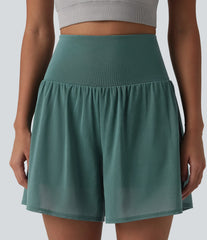 SoftlyZero™ Airy High Waisted Contrast Mesh 2-in-1 InstantCool Yoga Shorts 5'' with Pockets