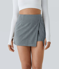 High Waisted Back Zipper Split Hem 2-in-1 Corduroy Casual Skirt
