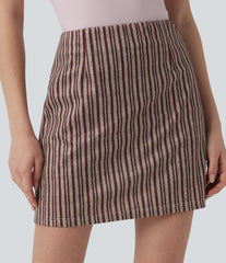 High Waisted 2-in-1 Stripes Work Bodycon Mini Skirt