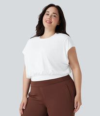 Round Neck Short Batwing Sleeve Work Plus Size T-Shirt