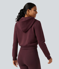 Hooded Long Sleeve Fleece Workout Jacket with Pockets