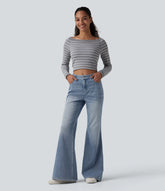 Halara Flex™ Mid Rise Washed Casual Flare Jeans with Pockets