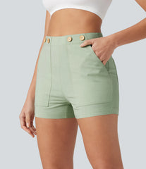 High Waisted Casual Stretch Linen Shorts 3'' with Pockets