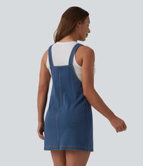 Halara Flex™ Square Neck Denim Mini Casual Dress with Pockets