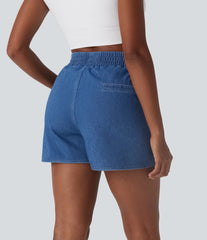 Halara Flex™ High Waisted Curved Hem InstantCool Washed Denim Casual Shorts with Pockets
