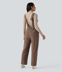 V Neck Corduroy Casual Overalls with Pockets