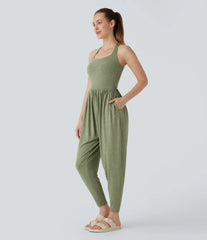 U Neck Pocket Harem Casual Jumpsuit-Easy Peezy