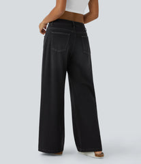Halara Flex™ Low Rise Zipper Pockets Washed Baggy Wide Leg Casual Jeans