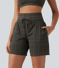 Halara UltraSculpt™ Plaid Ultra High-Waist Drawstring 2-in-1 Yoga Shorts 7" with Pockets