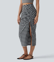 Halara UltraSculpt™ Check Print High Waisted Drawstring Bodycon Midi Casual Skirt