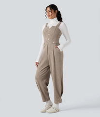 Ribbed Casual Overalls with Pockets