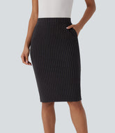 High Waisted Pocket Hem InstantCool Stripe Bodycon Work Skirt