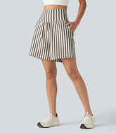 High Waisted 2-in-1 Stripes Yoga Baggy Shorts 7'' with Pockets