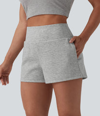 High Waisted Tummy Control 2-in-1 Casual Sweat Shorts 3'' with Pockets