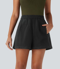 High Waisted Pocket Washed Casual Cotton Shorts