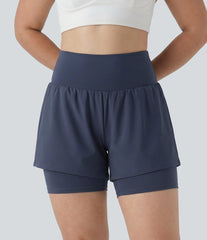Plus Size SoftlyZero™ Airy Super High Waisted 2-in-1 InstantCool Yoga Shorts 7'' with Pockets