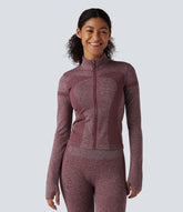 OneForm Seamless Flow Stand Collar Zipper Long Sleeve Thumb Hole Yoga Warming Jacket