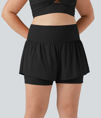 SoftlyZero™ Airy Super High Waisted 2-in-1 InstantCool Yoga Plus Size Shorts 5'' with Pockets
