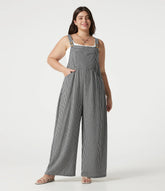 Plus Size Plaid Casual Linen-Feel Overalls with Pockets