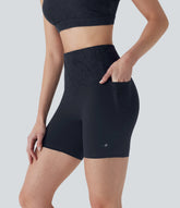 Halara UltraSculpt™ High Waisted Tummy Control Contrast Lace Training Biker Shorts 5'' with Pockets