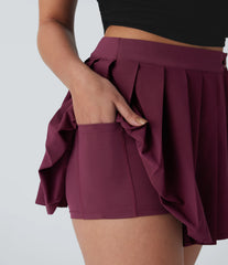 Breezeful™ High Waisted Wrapped Pleated 2-in-1 Pocket Adjustable Buckle Mini Quick Dry Casual Skirt