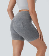 OneForm Seamless Flow High Waisted Pocket Washed Yoga Biker Shorts 5.5''