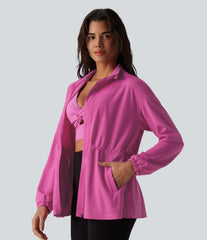 Long Sleeve Inner Drawstring Stripes Quick Dry Workout Jacket-UPF40+
