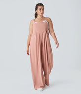 Pockets Waffle Casual Plus Size Overalls