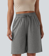 High Waisted Drawstring Casual Bermuda Shorts 9.5'' with Pockets