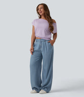 Mid Rise Wide Leg Casual Jeans with Pockets