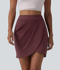 DayStretch High Waisted Pleated Crossover Hem 2-in-1 Bodycon Mini Casual Skirt