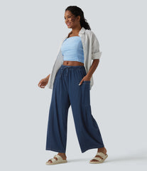 Halara Flex™ Mid Rise Drawstring Wide Leg Draped Lyocell Casual Jeans with Pockets