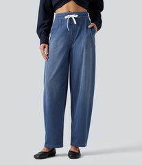 Halara Flex™ Mid Rise Drawstring Barrel Leg Casual Jeans with Pockets