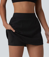 Mid Rise 2-in-1 Stripe Micro Mini Workout Skirt with Pockets