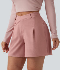 Asymmetric Mid Rise Waffle Work Baggy Shorts 5'' with Pockets
