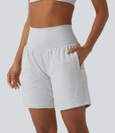 Super High Waisted 2-in-1 Stripe Yoga Shorts 7'' with Pockets