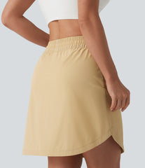 High Waisted Drawstring 2-in-1 Curved Hem Mini Golf Skirt with Pockets-Longer Length