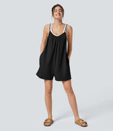 Spaghetti Pocket Solid Wide Leg Casual Jumpsuit