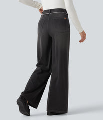 Halara Flex™ Mid Rise Drawstring Casual Baggy Straight Leg Jeans with Pockets
