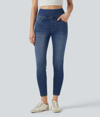 Halara Flex™ High Waisted Stripe Skinny Washed Casual Jeans with Pockets