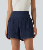 High-waisted 2-in-1 Crinkle Casual Baggy Shorts with Pockets