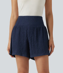 High-waisted 2-in-1 Crinkle Casual Baggy Shorts with Pockets
