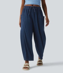 Halara Flex™ Mid Rise Drawstring Wide Leg Draped Lyocell Casual Jeans with Pockets