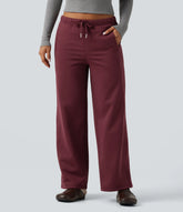 Low Rise Drawstring Workout Fleece Straight-leg Pants with Pockets